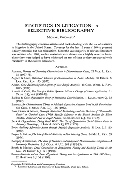Statistics in Litigation: a Selective Bibliography