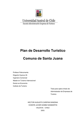 Plan De Desarrollo Turístico Comuna De Santa Juana