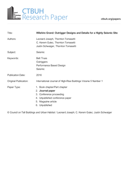 Wilshire Grand: Outrigger Designs and Details for a Highly Seismic Site