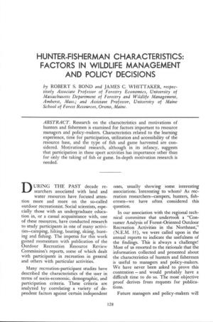 Hunter-Fisherman Characteristics: Factors in Wildlife Management and Policy Decisions