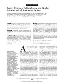 Family History of Schizophrenia and Bipolar Disorder As Risk Factors for Autism