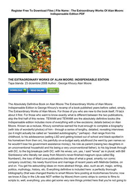 ? Download Free the Extraordinary Works of Alan Moore