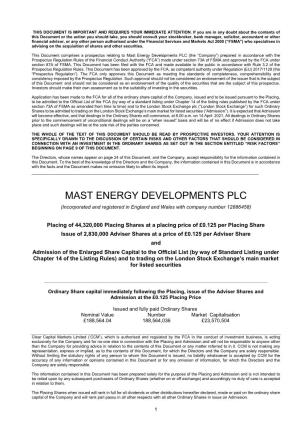 Mast Energy Developments