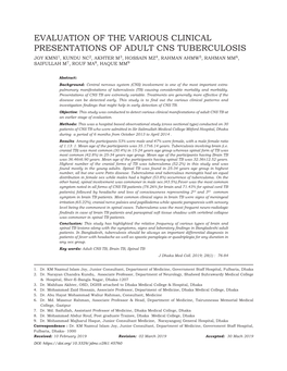 Evaluation of the Various Clinical Presentations Of