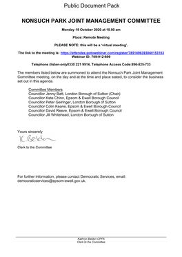 (Public Pack)Agenda Document for Nonsuch Park Joint Management Committee, 19/10/2020 10:00