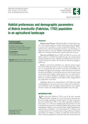 Habitat Preferences and Demographic Parameters of Nebria Brevicollis (Fabricius, 1792) Population in an Agricultural Landscape