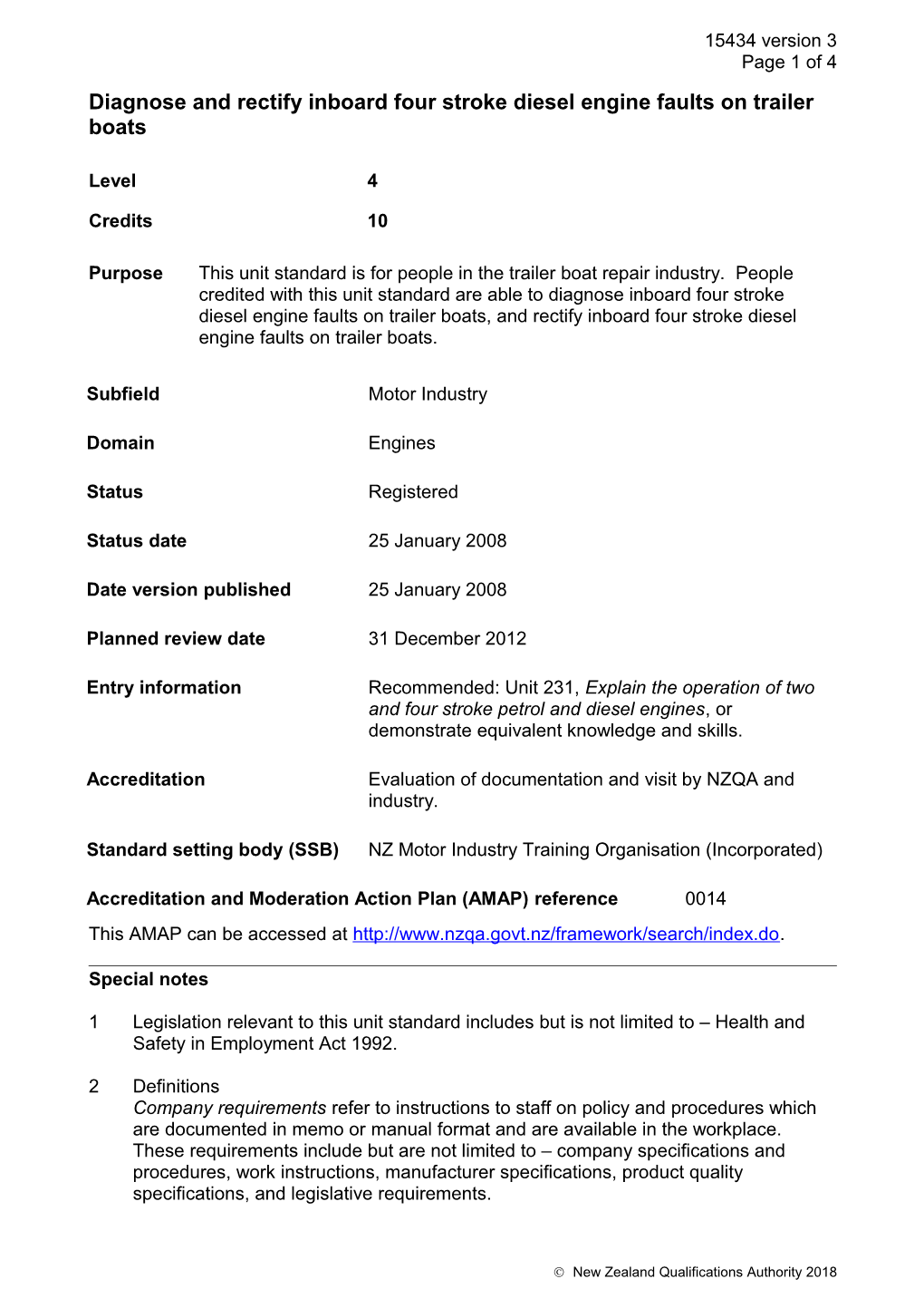 15434 Diagnose and Rectify Inboard Four Stroke Diesel Engine Faults on Trailer Boats