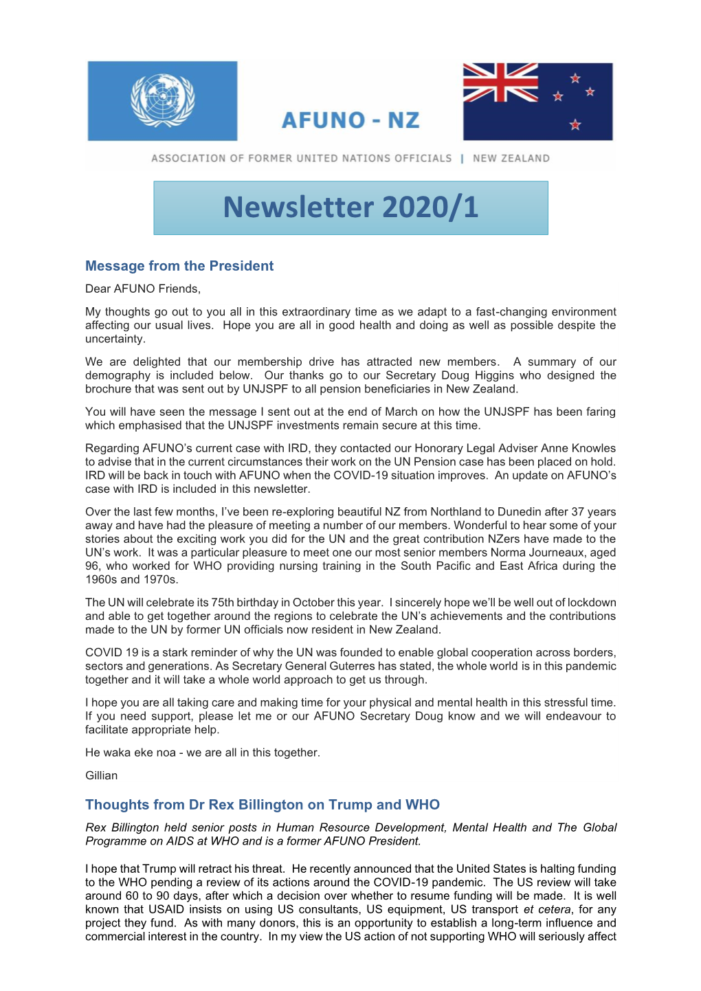 AFUNO New Zealand Newsletter 2020/1