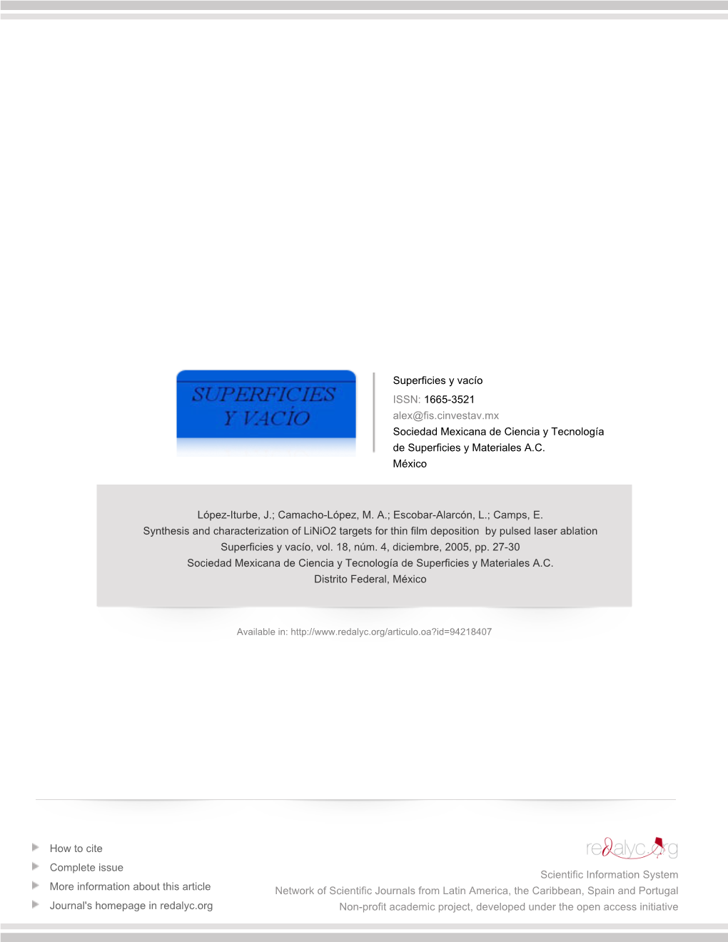 Redalyc.Synthesis and Characterization of Linio2 Targets