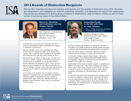 2013 Awards of Distinction Recipients ISA Has Been Honoring Members and Industry Professionals with the Awards of Distinction Since 1963