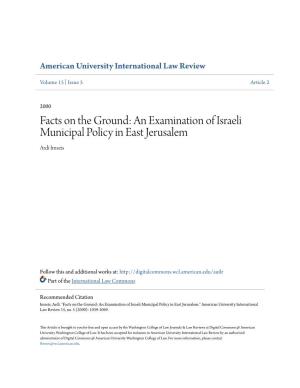 An Examination of Israeli Municipal Policy in East Jerusalem Ardi Imseis