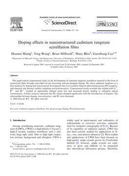 Doping Effects in Nanostructured Cadmium Tungstate Scintillation Films