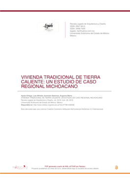 Vivienda Tradicional De Tierra Caliente: Un Estudio De Caso Regional Michoacano
