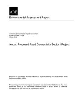 Nepal: Proposed Road Connectivity Sector I Project Environmental