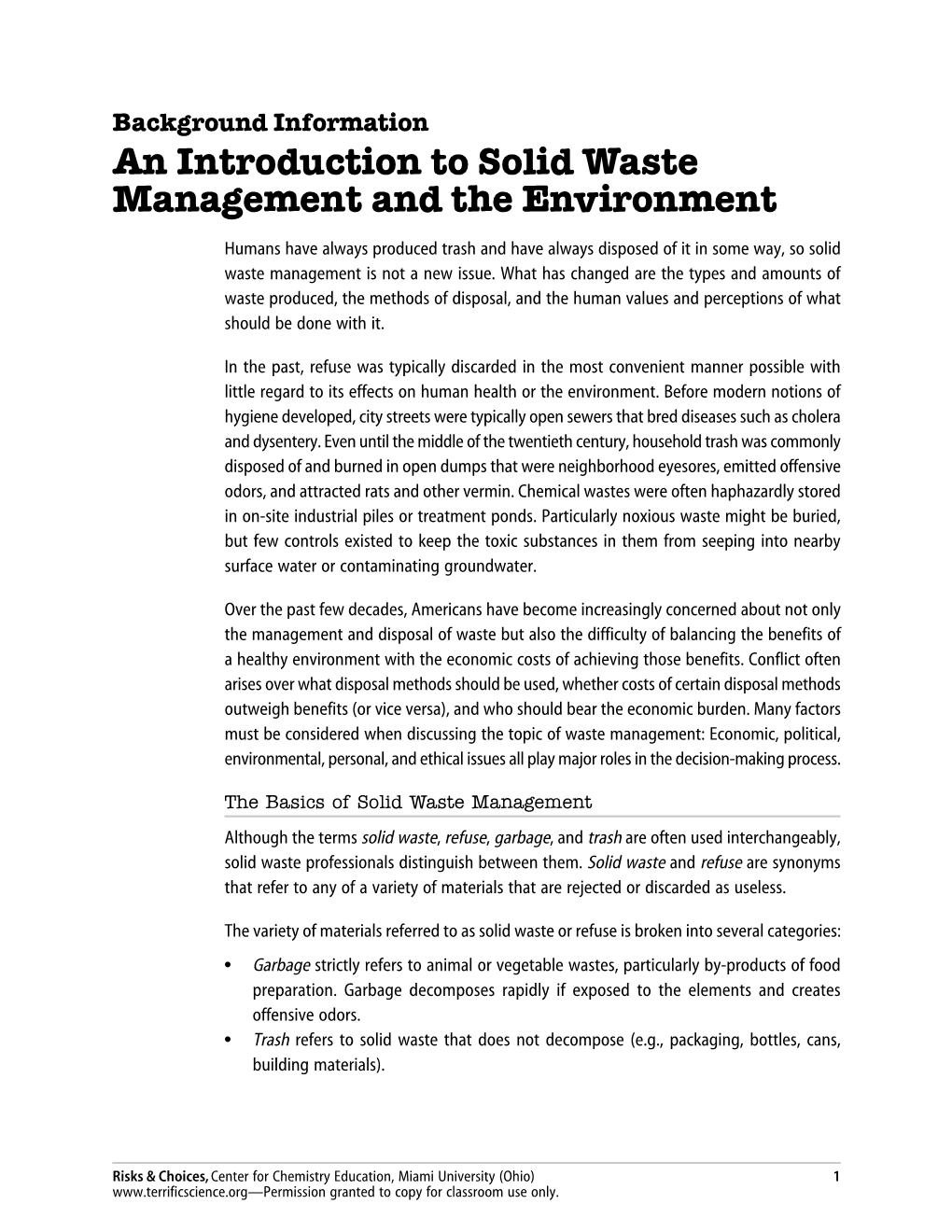 An Introduction to Solid Waste Management and the Environment