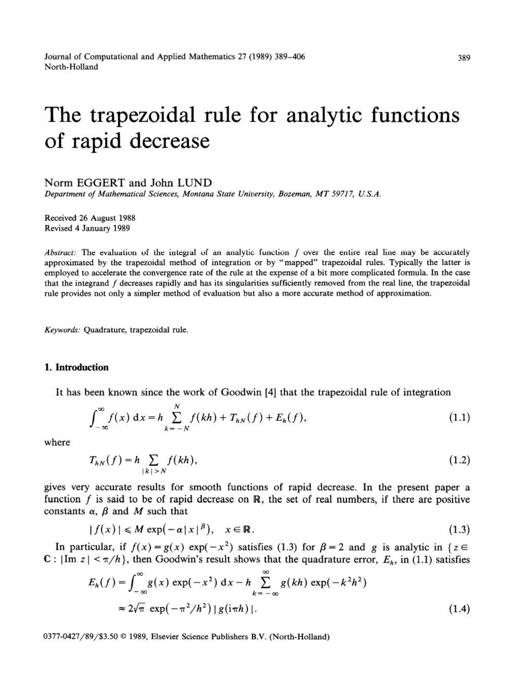 The Trapezoidal Rule for Analytic Functions of Rapid Decrease