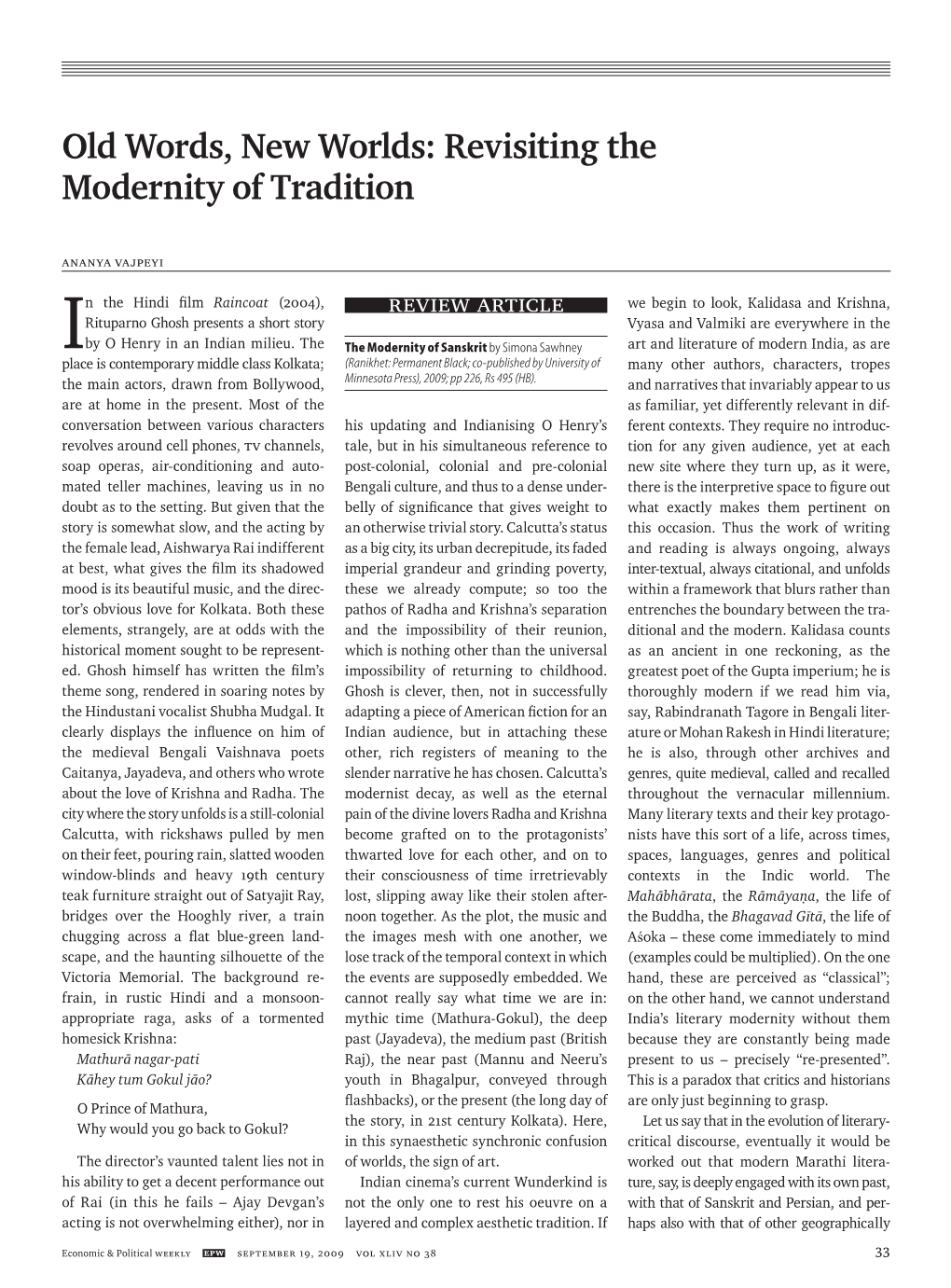 Old Words, New Worlds: Revisiting the Modernity of Tradition