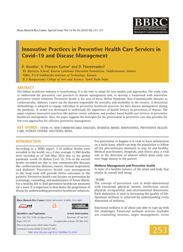 Innovative Practices in Preventive Health Care Services in Covid-19 and Disease Management