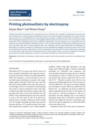 Printing Photovoltaics by Electrospray Xinyan Zhao1,2 and Weiwei Deng2*