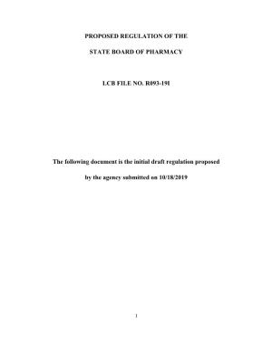 Proposed Regulation of the State Board of Pharmacy