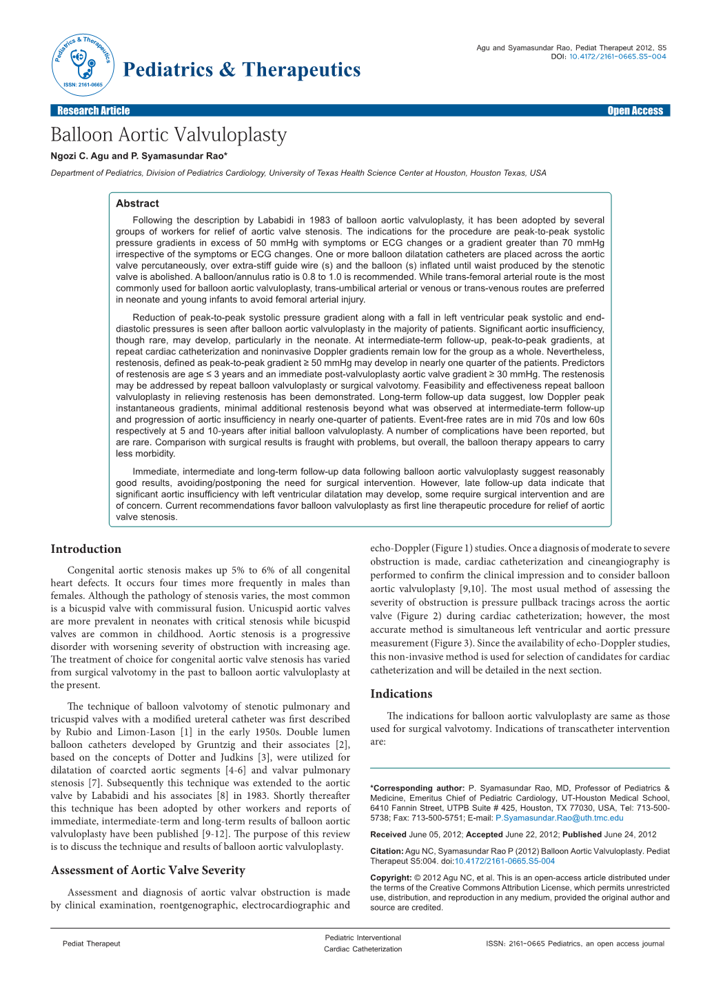 Balloon Aortic Valvuloplasty Ngozi C