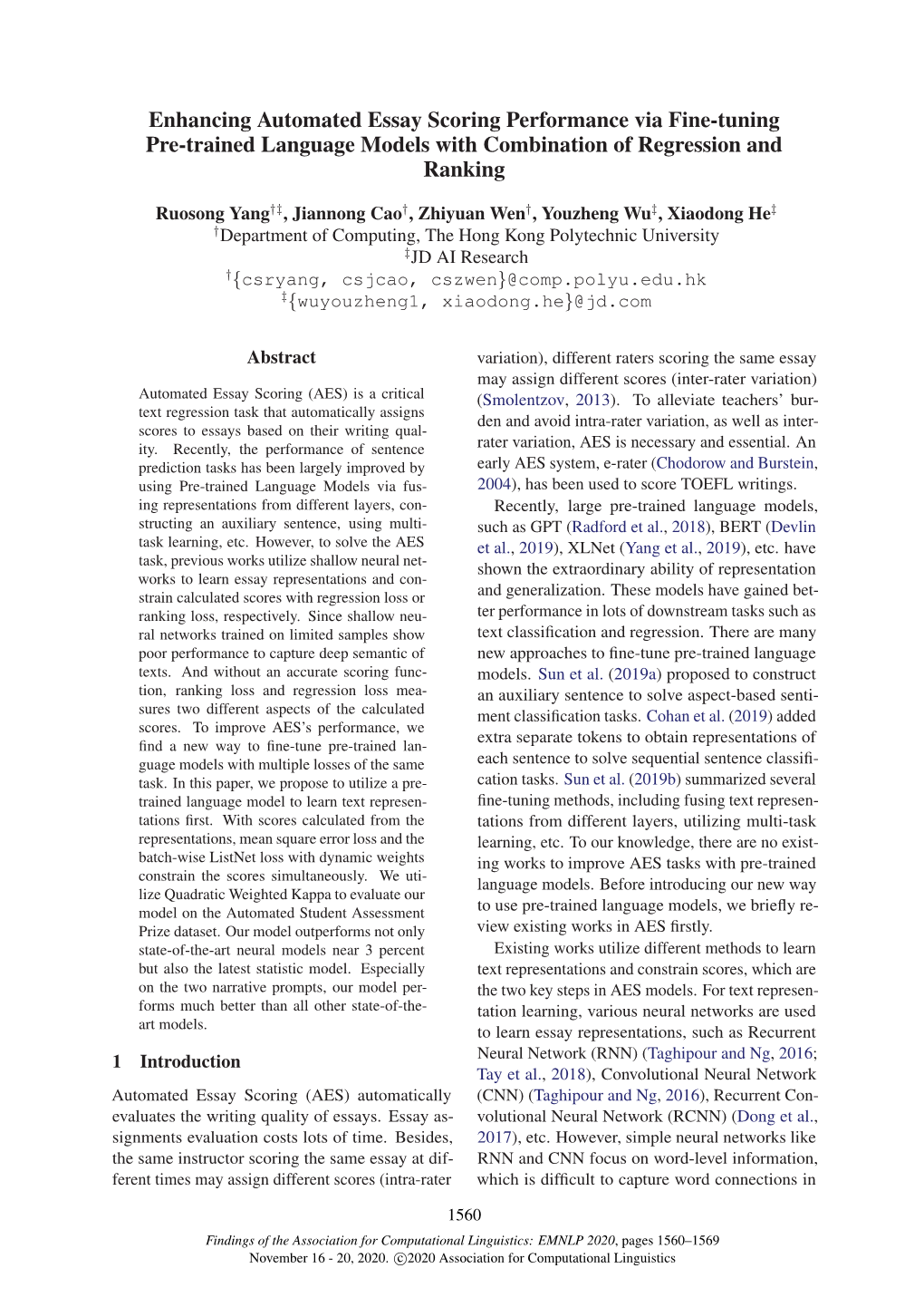 Enhancing Automated Essay Scoring Performance Via Fine-Tuning Pre-Trained Language Models with Combination of Regression and Ranking