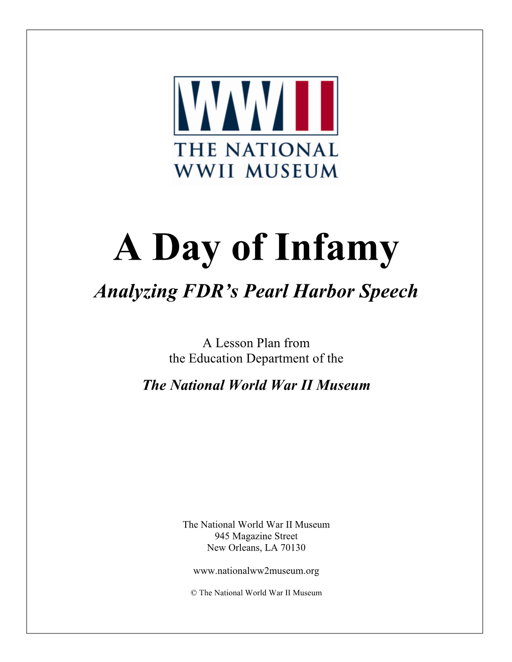 A Day of Infamy Analyzing FDR’S Pearl Harbor Speech