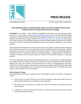 Nevada Youth Anti-Vaping Campaign Press Release