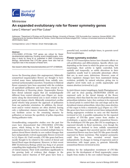 An Expanded Evolutionary Role for Flower Symmetry Genes Lena C Hileman* and Pilar Cubas†