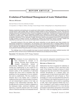 Evolution of Nutritional Management of Acute Malnutrition