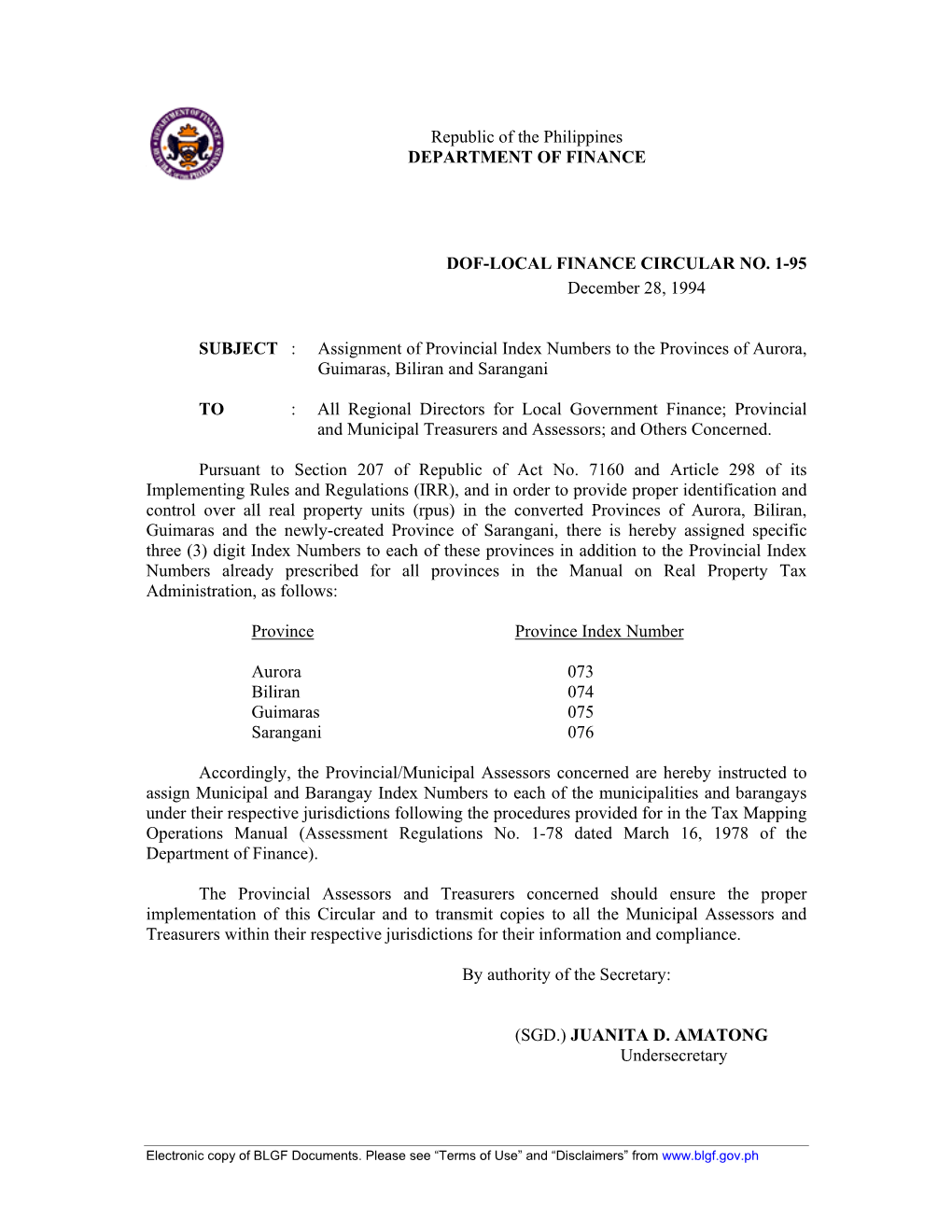 Republic of the Philippines DEPARTMENT of FINANCE DOF
