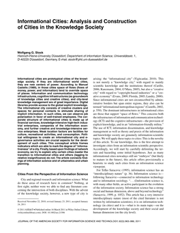 Analysis and Construction of Cities in the Knowledge Society