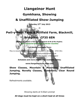 Llangeinor Hunt Gymkhana, Showing & Unaffiliated Show-Jumping