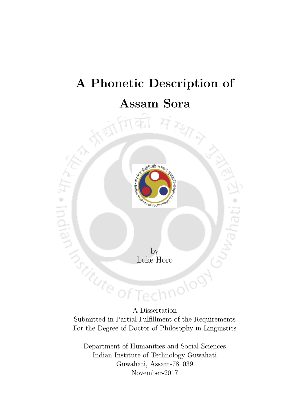 A Phonetic Description of Assam Sora