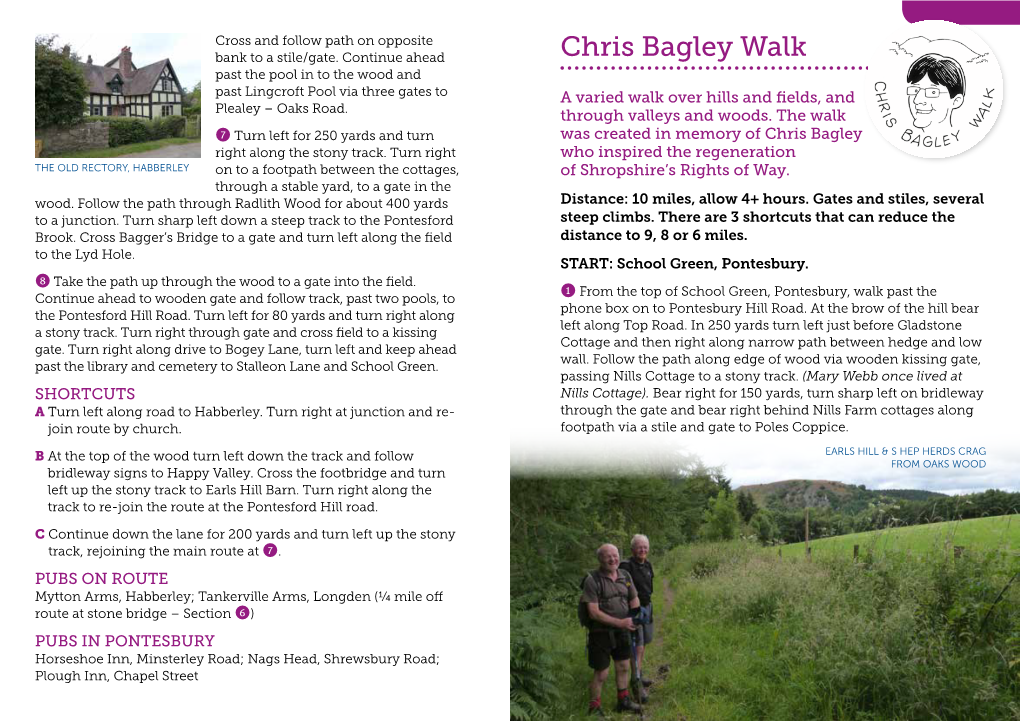 Chris Bagley Walk Past the Pool in to the Wood and Past Lingcroft Pool Via Three Gates to a Varied Walk Over Hills and Fields, and Plealey – Oaks Road