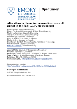 Alterations in the Motor Neuron-Renshaw Cell Circuit in The
