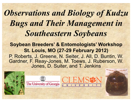 Kudzu Bugs and Their Management in Southeastern Soybeans Soybean Breeders’ & Entomologists’ Workshop St