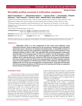 Microrna Profiles Involved in Trifluridine Resistance