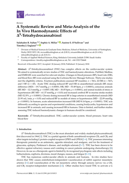 A Systematic Review and Meta-Analysis of the in Vivo Haemodynamic Effects of ∆9-Tetrahydrocannabinol