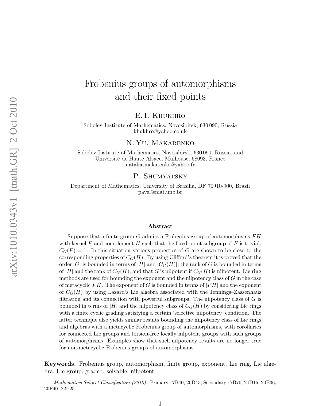 Frobenius Groups of Automorphisms and Their Fixed Points