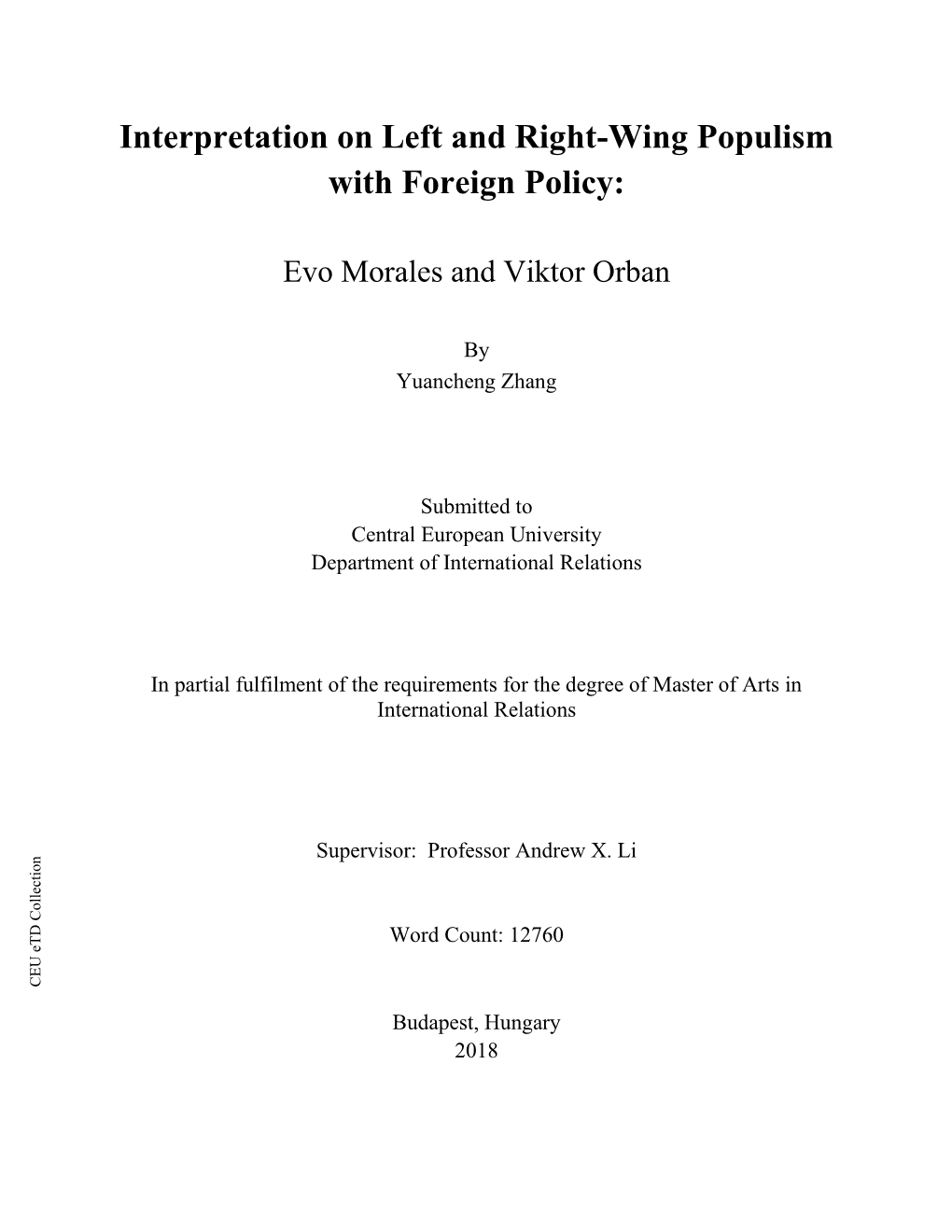 Interpretation on Left and Right-Wing Populism with Foreign Policy