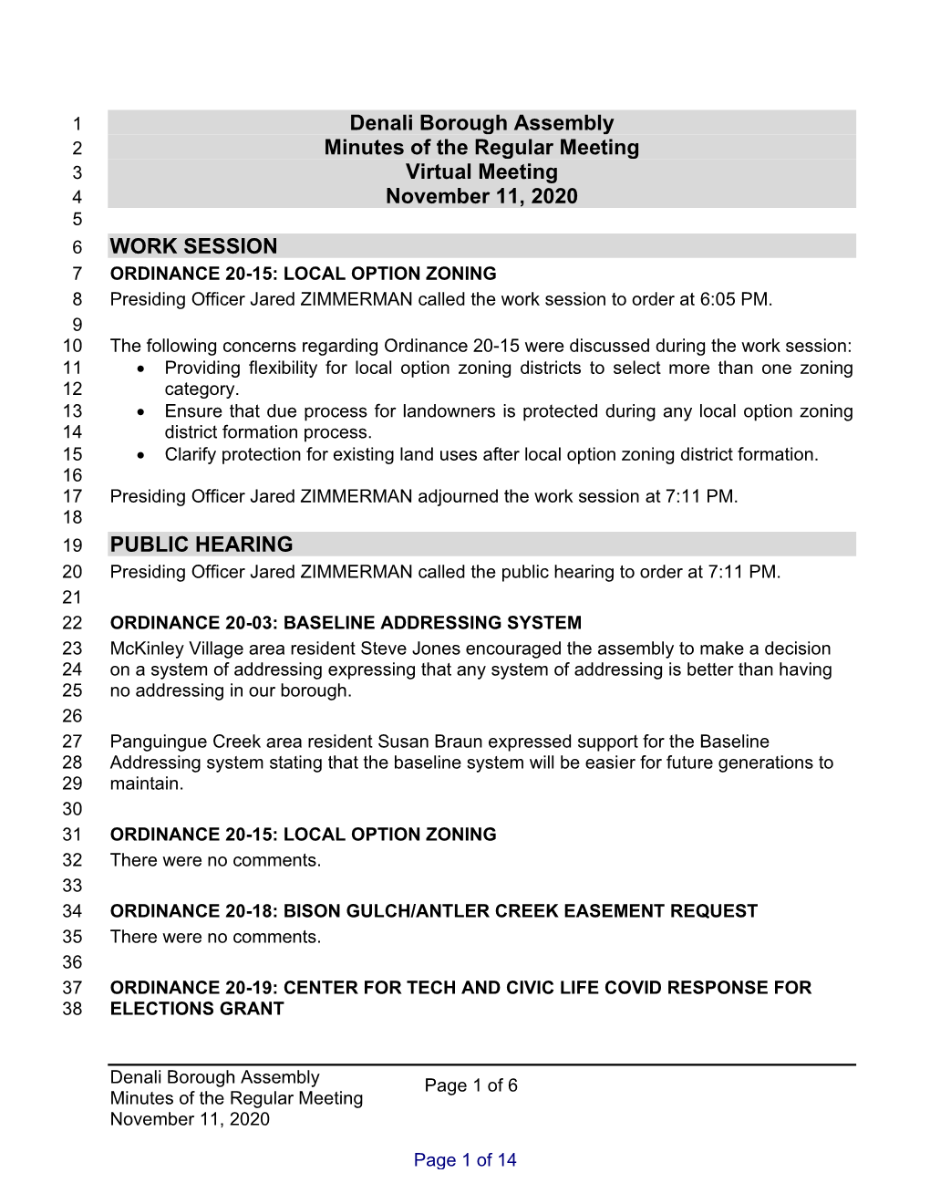 November 11, 2020 Assembly Meeting Minutes