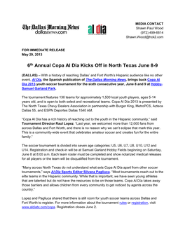 6Th Annual Copa Al Dia Kicks Off in North Texas June 8-9