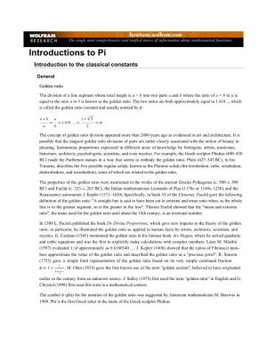Introductions to Pi Introduction to the Classical Constants