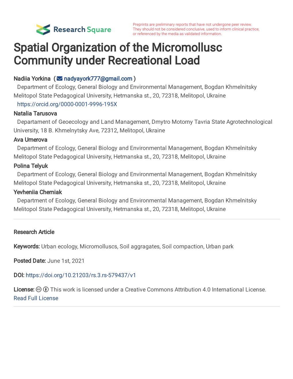 Spatial Organization of the Micromollusc Community Under Recreational Load