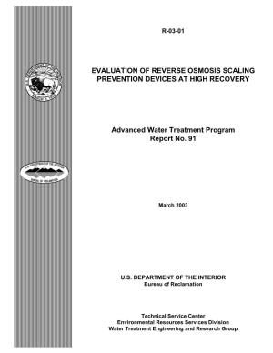 Evaluation of Reverse Osmosis Scaling Prevention Devices at High Recovery