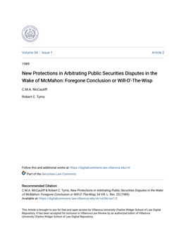 New Protections in Arbitrating Public Securities Disputes in the Wake of Mcmahon: Foregone Conclusion Or Will-O'-The-Wisp