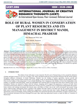 Role of Rural Women in Conservation of Plant Resources and Its Management in District Mandi, Himachal Pradesh