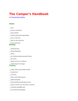 The Camper's Handbook by Thomas Hiram Holding