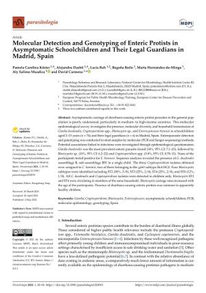 Molecular Detection and Genotyping of Enteric Protists in Asymptomatic Schoolchildren and Their Legal Guardians in Madrid, Spain